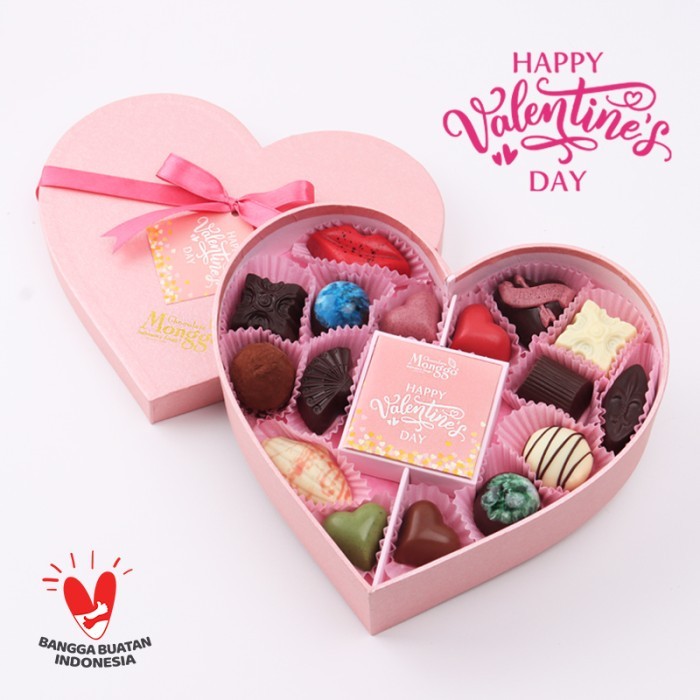 

Valentine Pralines Box 16pcs | Chocolate Monggo | Coklat Hari Sayang - Heart Box 16pcs