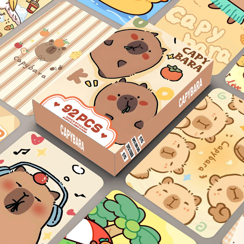 

92pcs Kawaii Animal Capybara Double Sided Printing Card Cartoon Lomo Cards HD Photocard Kids Gift Collection Cards