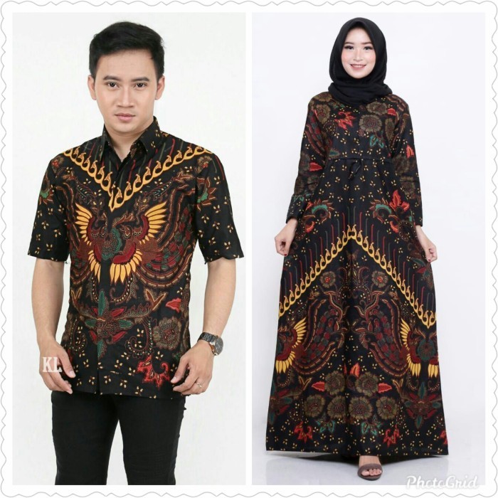 ✔VN.KIA✔ - BEST SELLER Baju couple dress gamis batik sarimbit kemeja hem pria motif burung - Cokelat