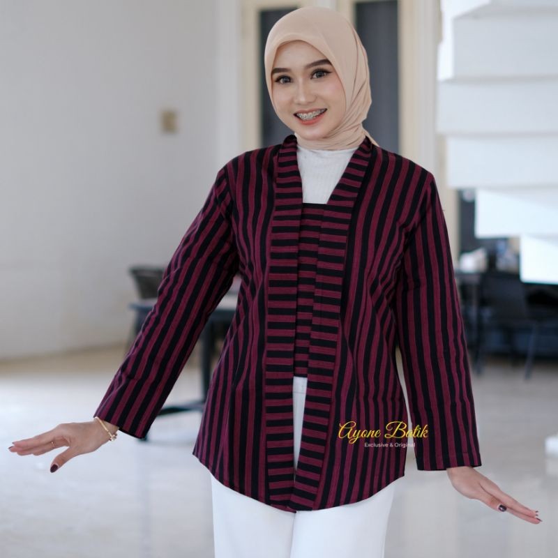 LURIK Baju lurik wanita mewah atasan lurik kutubaru wanita warna hitam coklat  blouse lurik wanita k