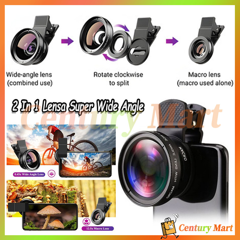 CM Lensa Kamera Eksternal 2In1 Lensa Super Wide Angle Lens+Macro Smartphone 12.5x Dengan Klip Untuk 