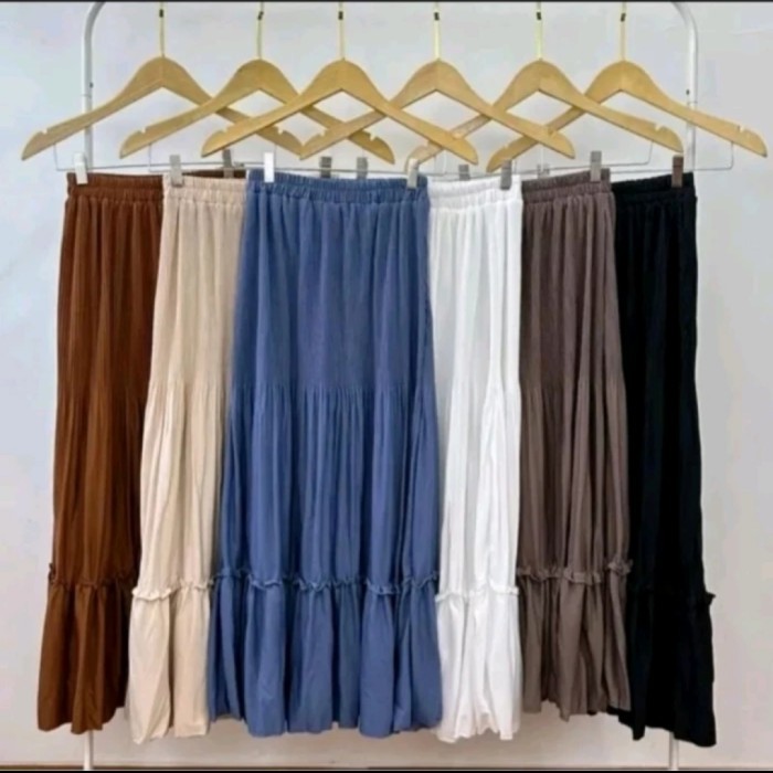 NEW -Rok Lidi Cabang Plisket Premium Rok Muslim Panjang - OLIVE
