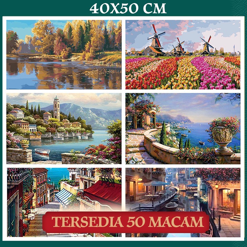 【  40x50cm 】Canvas Paint By Number Kit Digital Oil Painting DIY Paint By Number Lukisan