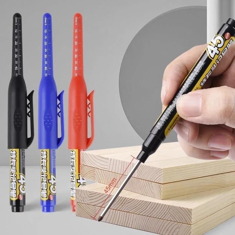 

6pcs Multi-Purpose 45mm Deep Drill Hole Long Lengthen Nib Waterproof Marker Pen for Bathroom Woodworking Long Head Carpenter Pen