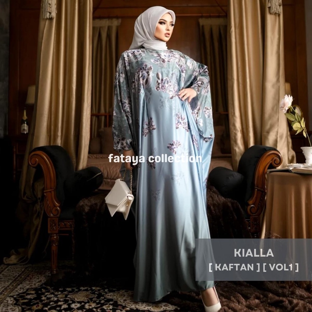 Fataya Collection KIALLA Kaftan Sutra Silk Mewah Motif Bunga Antik Klasik - Kain Amani Silk
