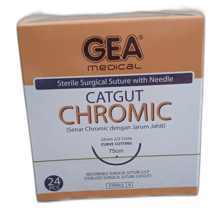 Benang Operasi Bedah Catgut Chromic Dengan Jarum GEA 3 0 - chromic 2/0