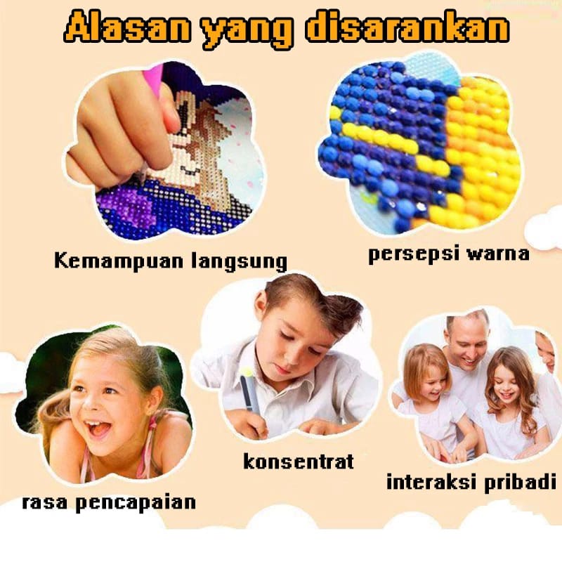 Kerajinan Melukis Manik Tangan Stiker DIY Sticker Frame Diamond Painting Kit Bingkai Gambar Cantik Cute Lukisan Mainan Edukasi Anak2 Unisex Anime Boy Girl Series 18CMX18CM Satu set