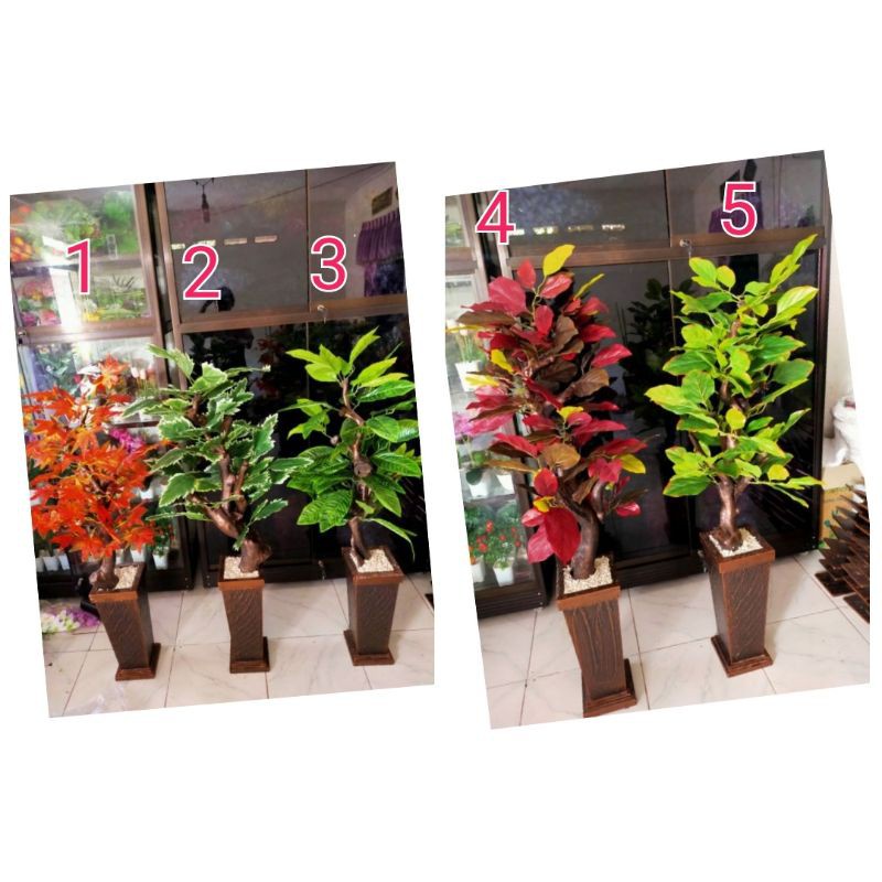 Pohon dan pot anggur, alpukat, dan daun singkong artificial jumbo