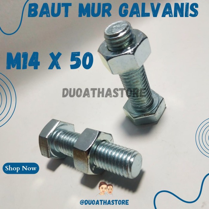 M14 X 50 BAUT MUR PUTIH M14x50 BMP M14 x 50mm HEX GALVANIS