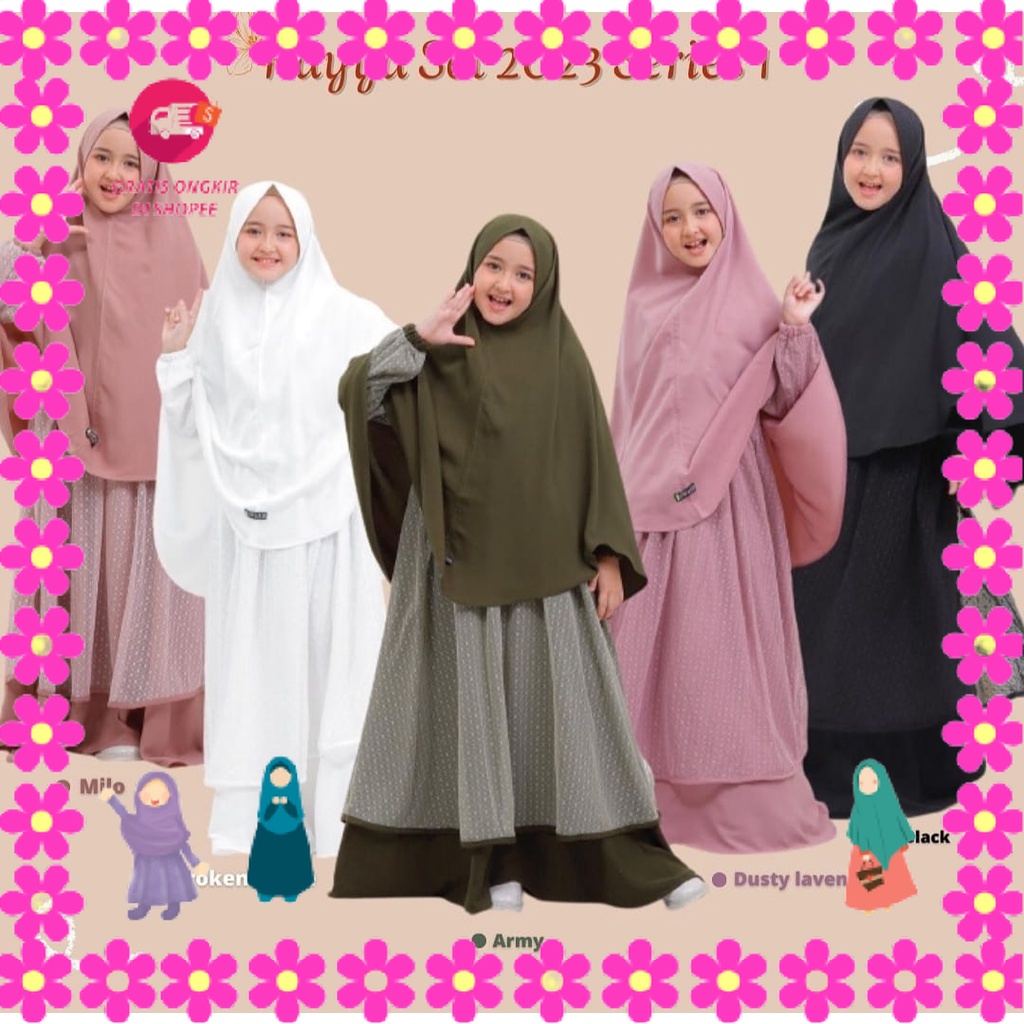 BAJU MUSLIMAH PEREMPUAN MENGAJI PIKNIK ULANG TAHUN LEBARAN/ Vallina - Rayya Kids Set 2in1 Gamis Plus