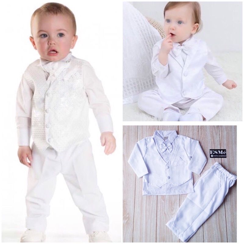 BAJU PUTIH SETELAN / SET JAS ROMPI ANAK BABY BAYI NEWBORN COCOK PESTA / BAPTIS / KADO / AQIQAH /AKIK