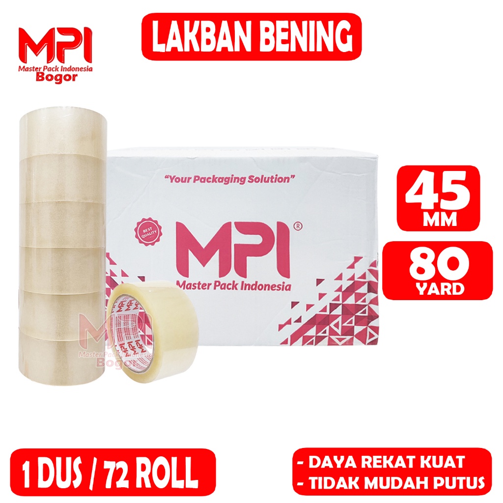 

1 DUS [ 72 ROLL ] Lakban Bening MPI 45 mm x 80 Yard / Lakban Packing - Master Pack Indonesia