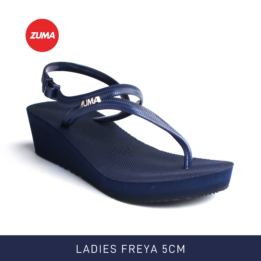 Zuma Women Freya 4 Navy, Sandal Jepit Wanita Wedges Karet Polos, Biru Tua