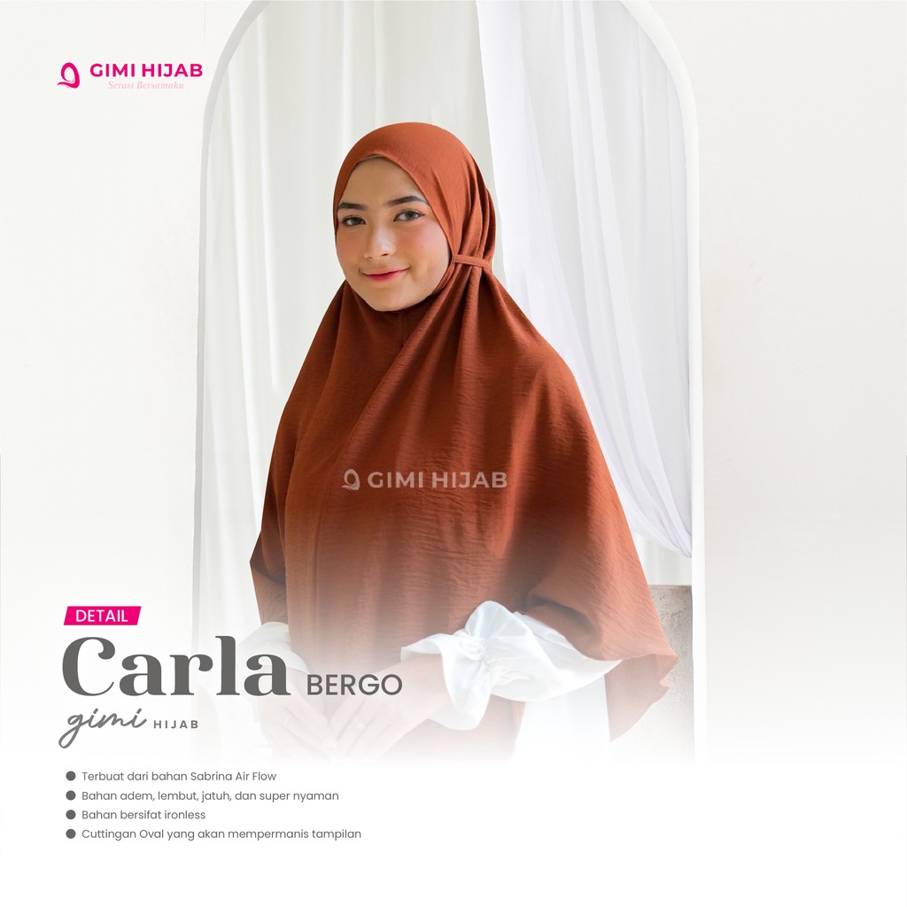 Gimi Hijab Carla Bergo Green Earth - Bergo Premium Wanita Muslim Muslimah Hijab Basic Polos Instant Terbaru Bahan Ironless Warna Green Earth Kerudung Instan Pet Tebal Elegan Cantik Mewah Syari Kualitas Butik Best Seller-2