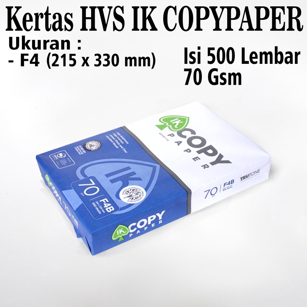 

KERTAS HVS F4 70 GSM IK COPYPAPER / KERTAS PRINT / KERTAS FOTOCOPY - ISI 500 LEMBAR