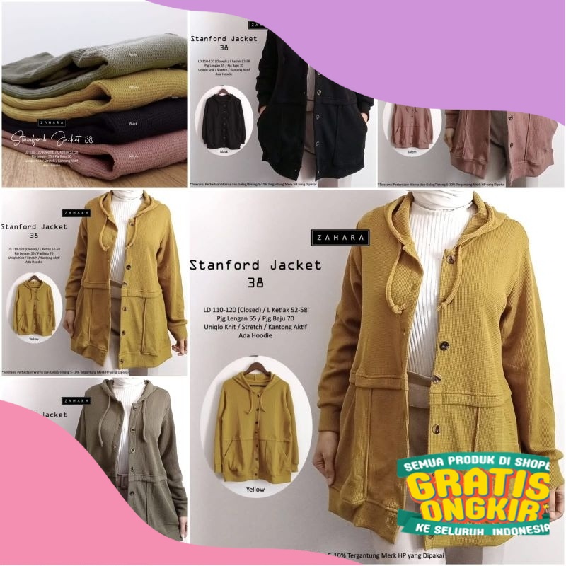 STANFORD JAKET BY ZAHARA JAKET UNIQLO KNIT DENGAN HOODIE/ Polkadot kombinasi