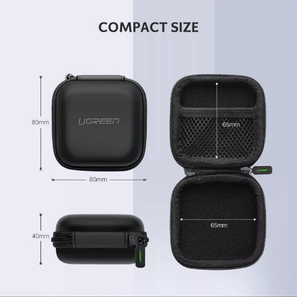 UGREEN Pouch Storage Headset Earphone Hard Case Eva Waterproof Organizer Tempat Penyimpanan Kabel Charger Gadget Mini Zipper Bag Travel Original 40816 / 70577