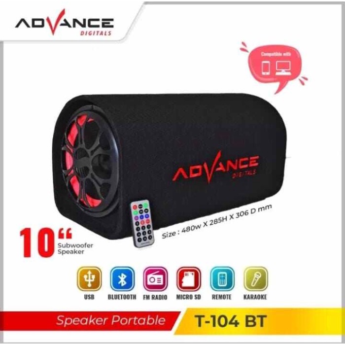 Advance Speaker Portable T-104BT Speaker Bluetooth 10 Inch T104BT