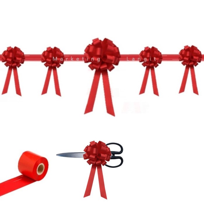 

PROMO - PITA KADO - Pita Peresmian 5 Pom Pom Besar Kecil Pembukaan Kantor Set Gunting Hias - Set Tanpa Tray