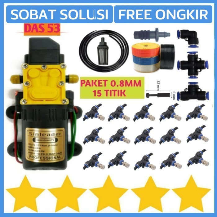 PAKET ALAT SIRAM MISTING 15 TITIK 0.8 MM MIST NOZZLE KABUT SELANG AIR