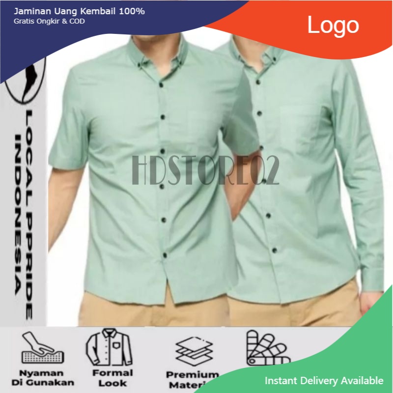 KemejaPolos Pria Lengan Panjang Pendek Katun Hem Slimfit Premium Warna Hijau Sage Tosca Mint Alisan 