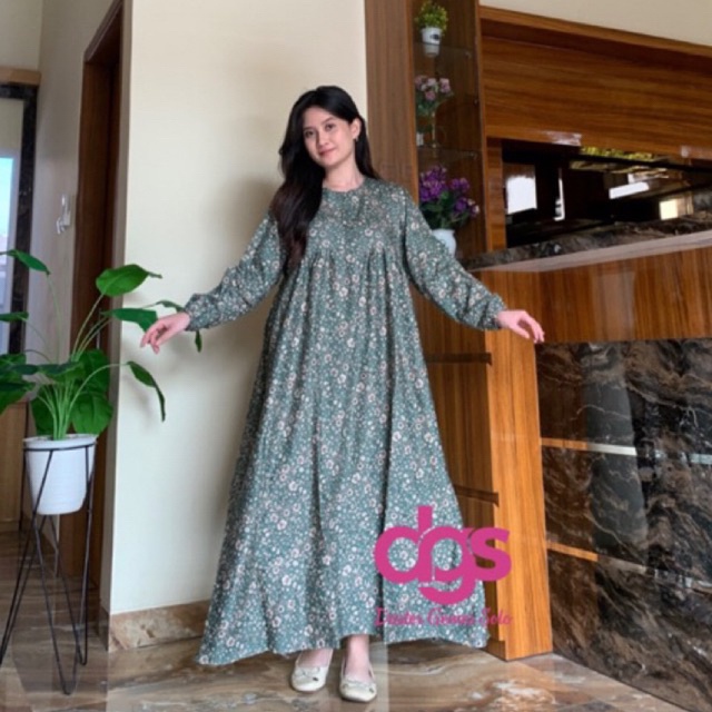 COD Dress Diandra Motif Bunga Rayon Viscose Daster Panjang Wanita Gamis Hijab Bumil Busui friendly adem fit nyaman Muslim