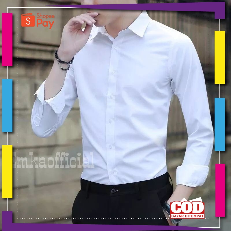 PREMIUM KOREAN STYLE / Kemeja Putih Polos Kemeja Formal Kemeja Putih Polos Pria Lengan Panjang Kemej