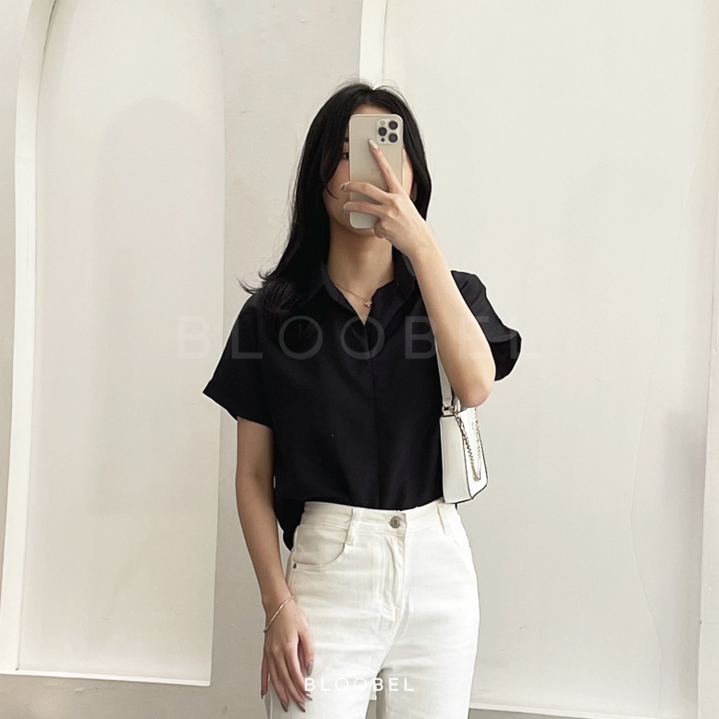 QALISYA LABEL-Bloobel - Orla Top Kemeja Basic Lengan Pendek Atasan Wanita Lengan Pendek