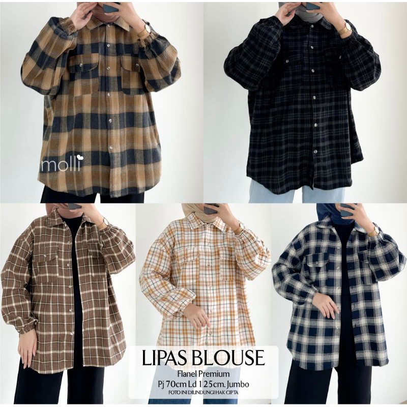 Lipas Blouse Oversize Atasan Jumbo Busui Premium Flanel Original Ori Molli Berlabel