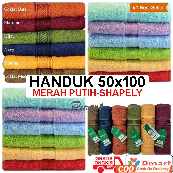 HANDUK MERAH PUTIH 50x100 - Handuk 100% Katun 180gr / HANDUK MP 50x100 / HANDUK KATUN 50x100