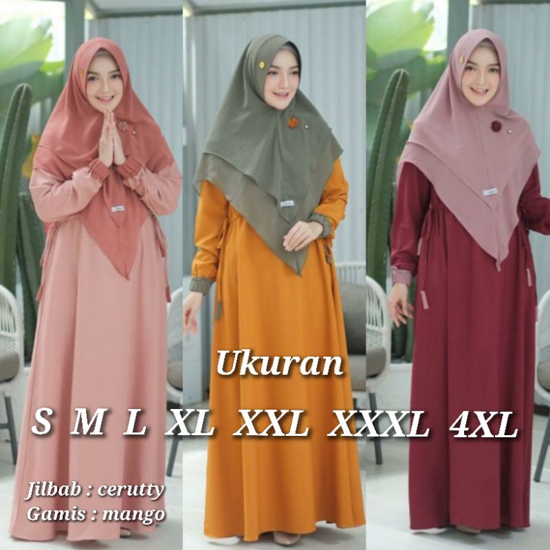 GAMIS SYARI PLUS KHIMAR CERUTTY UKURAN S - M - L - XL - XXL - XXXL - 4XL BUSUI POLOS DRESS SET MURAH