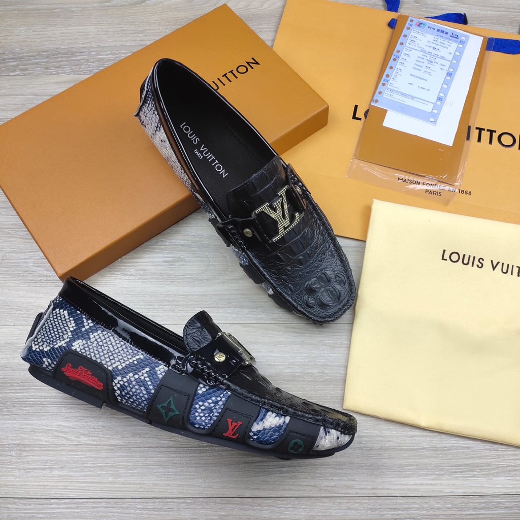 sepatu loafer lou is vuitton mirror quality shoes lv hitam kulit asli