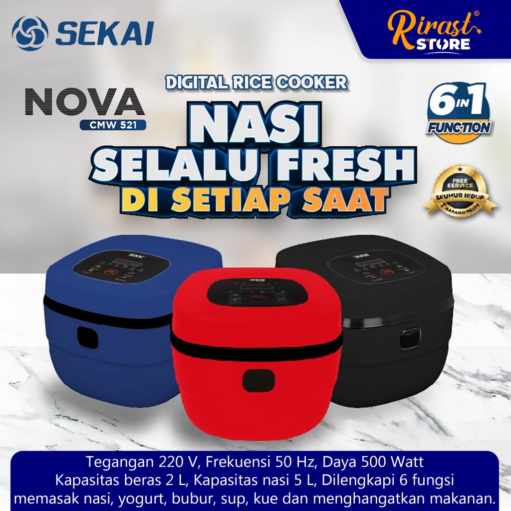 Rirast Store - SEKAI Rice Cooker Digital / Magic Com Penanak Nasi 2 Ltr CMW 521