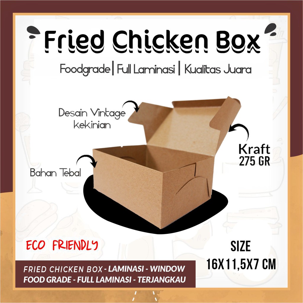 

(PER 1 PCS) Box Dus Fried Chicken / Ayam Goreng Laminasi Dalam