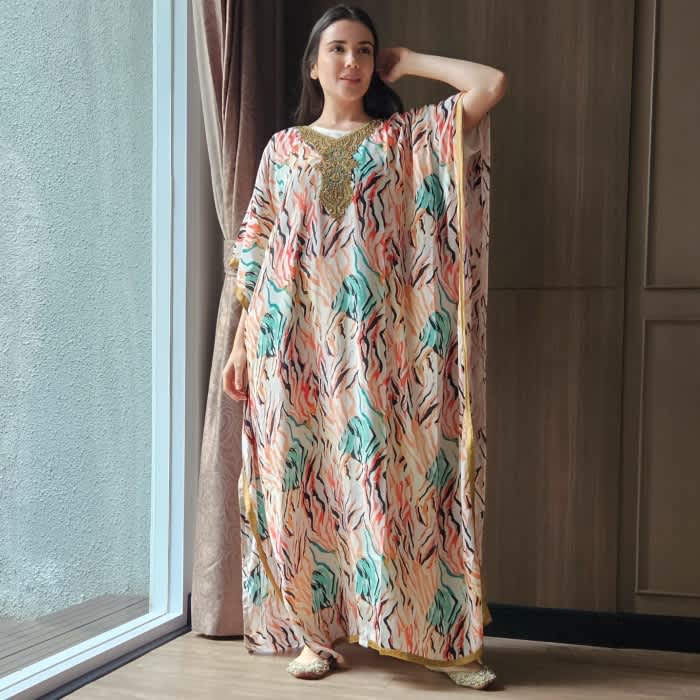 Kaftan Panjang Satin Silk Print/Kaftan India