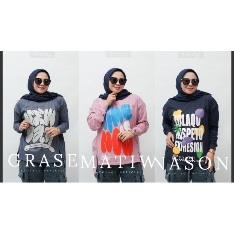 Tunik Kaos ZOLAQU ORIGINAL Terbaru Oversize Tangan Rib