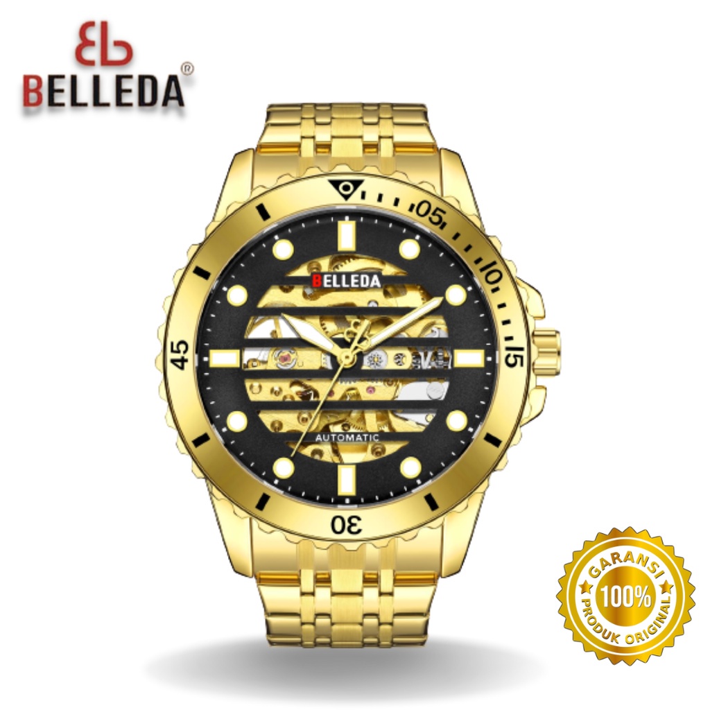 BELLEDA Jam Tangan Otomatis Pria B 9352-1Rantai Stainless Steel Original Anti Air