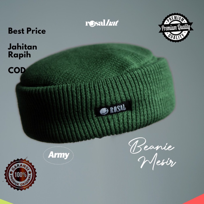 Kopiah Peci Songkok Mesir ROSAL Peci Beanie Cap - Peci Kupluk Rajut - dongker