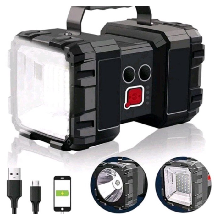 LAMPU SOROT SENTER LED XHP70 + 45 SMD LED SUPER TERANG USB CHARGE ORI