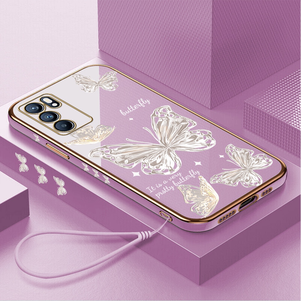 Casing Hp Untuk OPPO Reno 6 5G Silikon Softcase Handphone Light Luxury Diamond Butterfly Soft Kesing