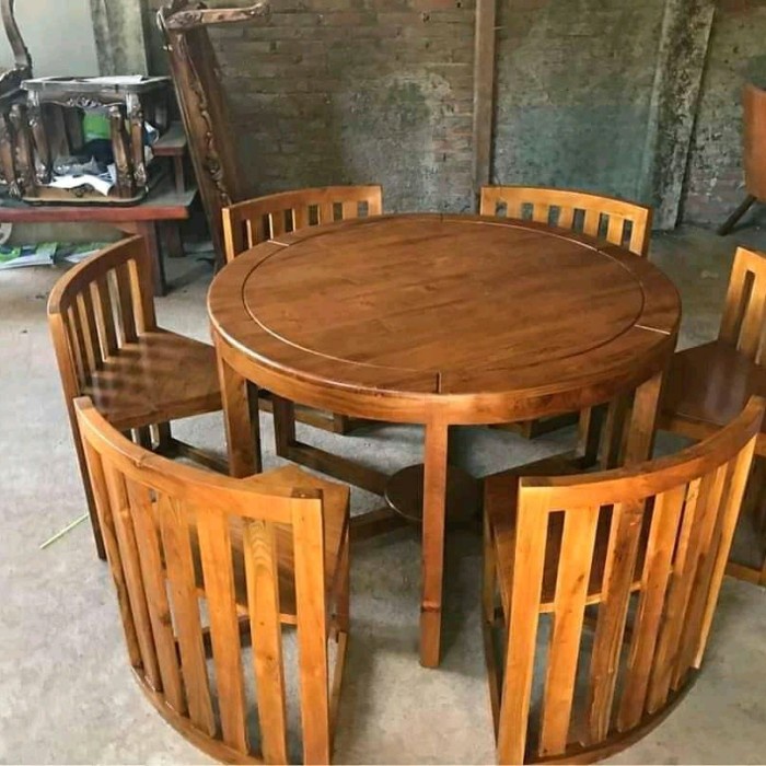 SET MEJA MAKAN MODEL BULAT MINIMALIS JATI MODERN FURNITURE JEPARA