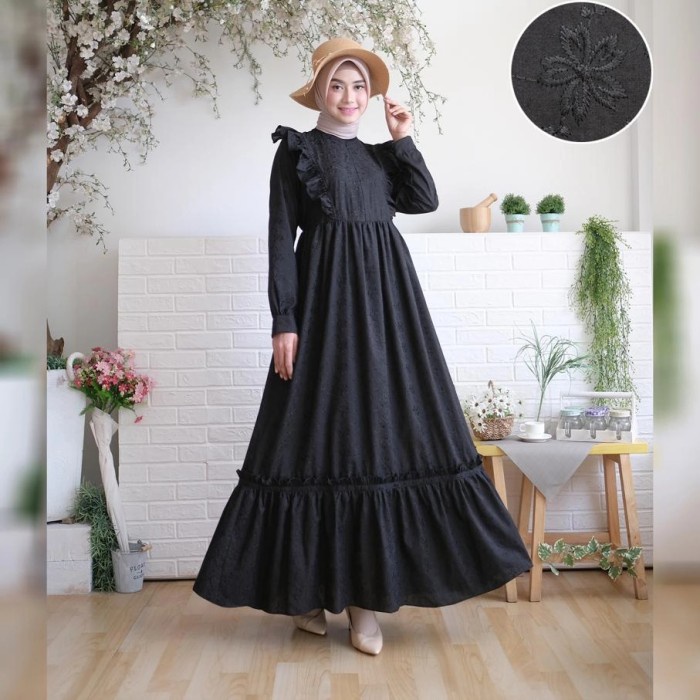 BAJU GAMIS HITAM POLOS / GAMIS KATUN HITAM / BAJU HITAM POLOS/ RUBIAH
