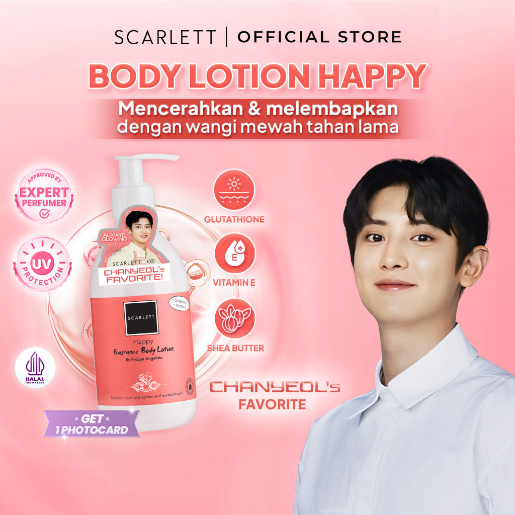 Scarlett Whitening Happy Fragrance Brightening Body Lotion Pelembab Kulit dengan Aroma Wangi Mewah u