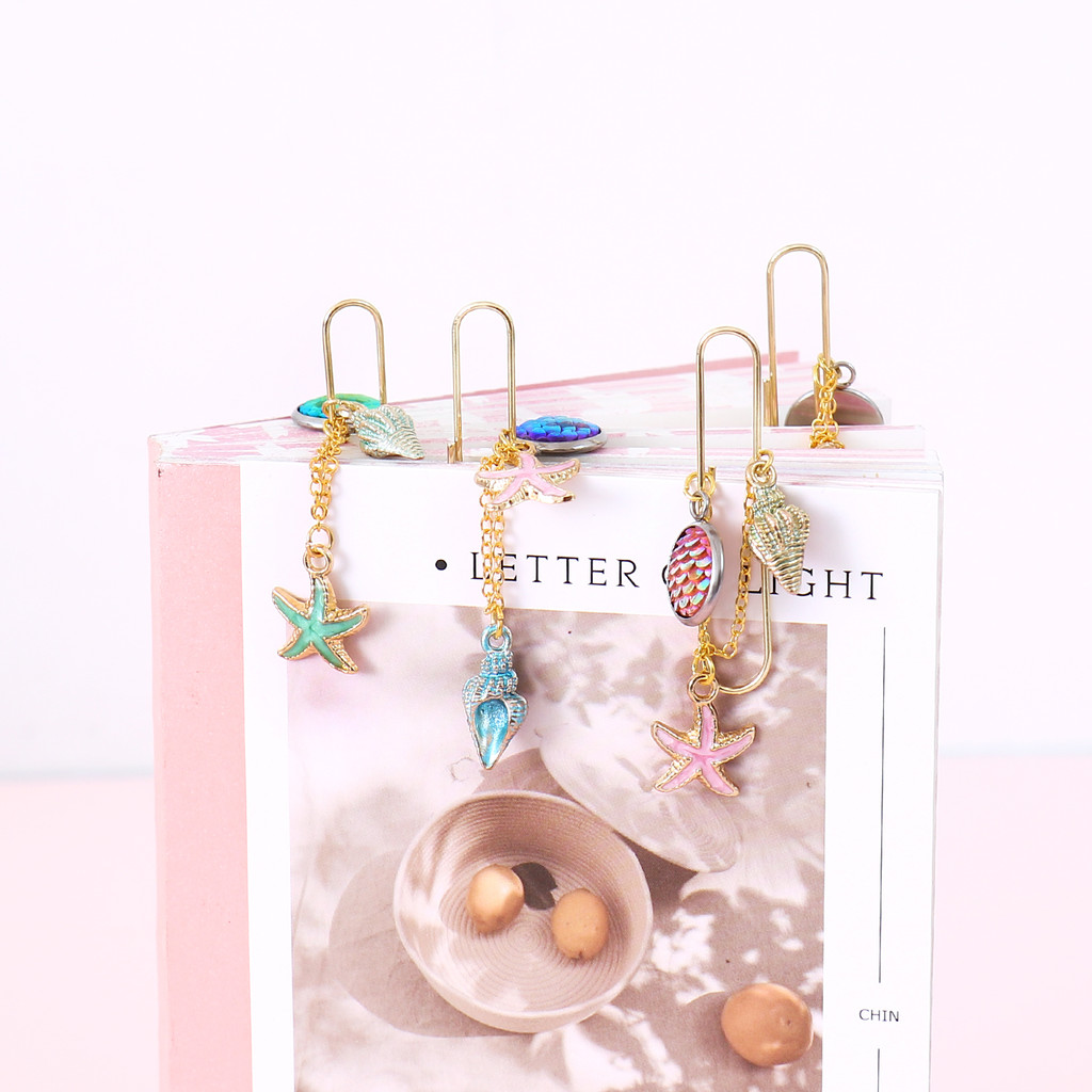 

TUTU 1 Pcs rainbow Color conch Metal Gold Paper Clip mermaid fishstar Office School Stationery H0537