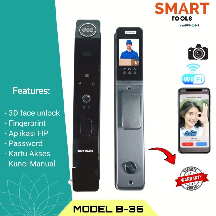 

X5 Kunci tu Rumah 3D Face Unlock Fingerint Kamera Aplikasi Password Dital Smart Door Lock - Model B-35