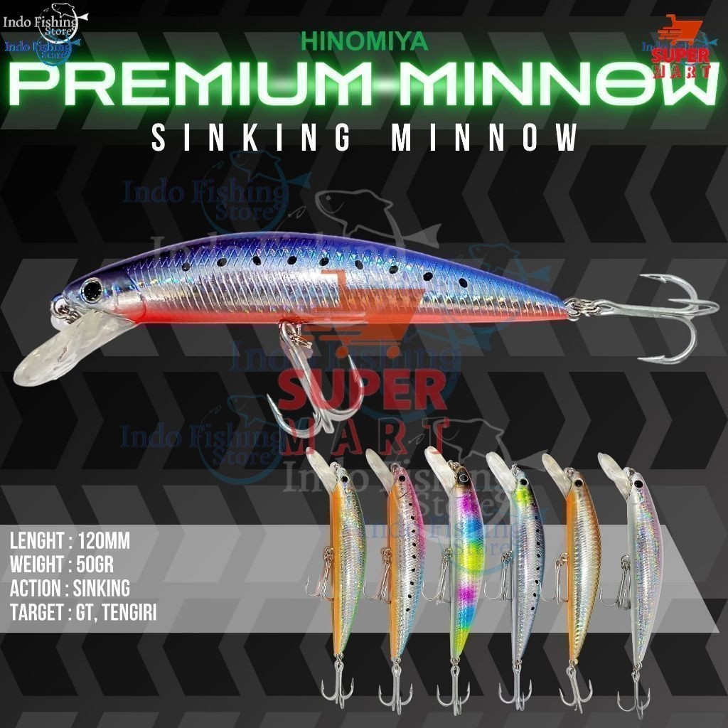Supermart Surabaya Umpan HINOMIYA Premium Minnow Sinking 12cm 50gr Mancing Ikan Tengiri GT Peralatan