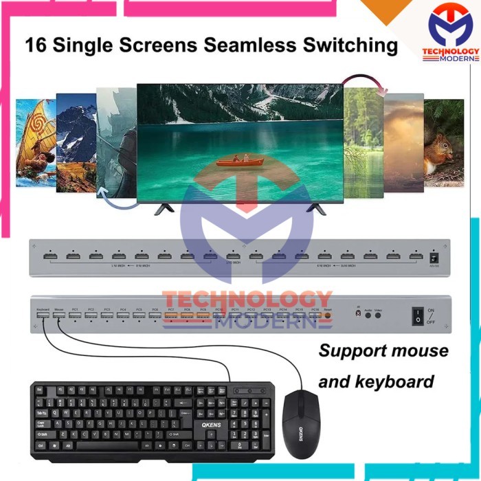 HDMI KVM Switcher 16 Port (16 Input 1 Output) with Multiviewer Support Mouse & Keyboard Seamless