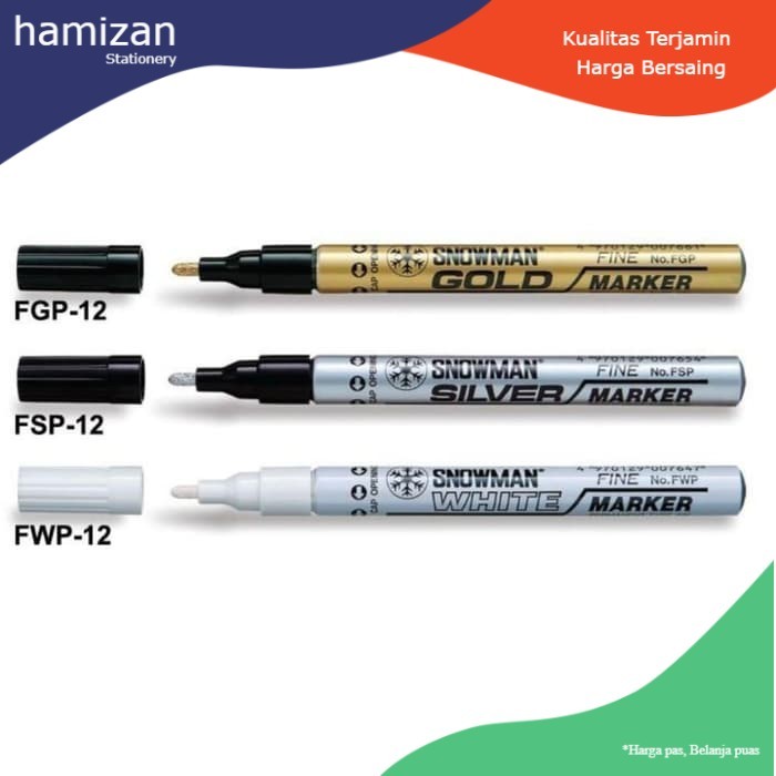 

Snowman Permanent Paint Marker F (Gold, Silver, White FINE TIP) Spidol - White FWP
