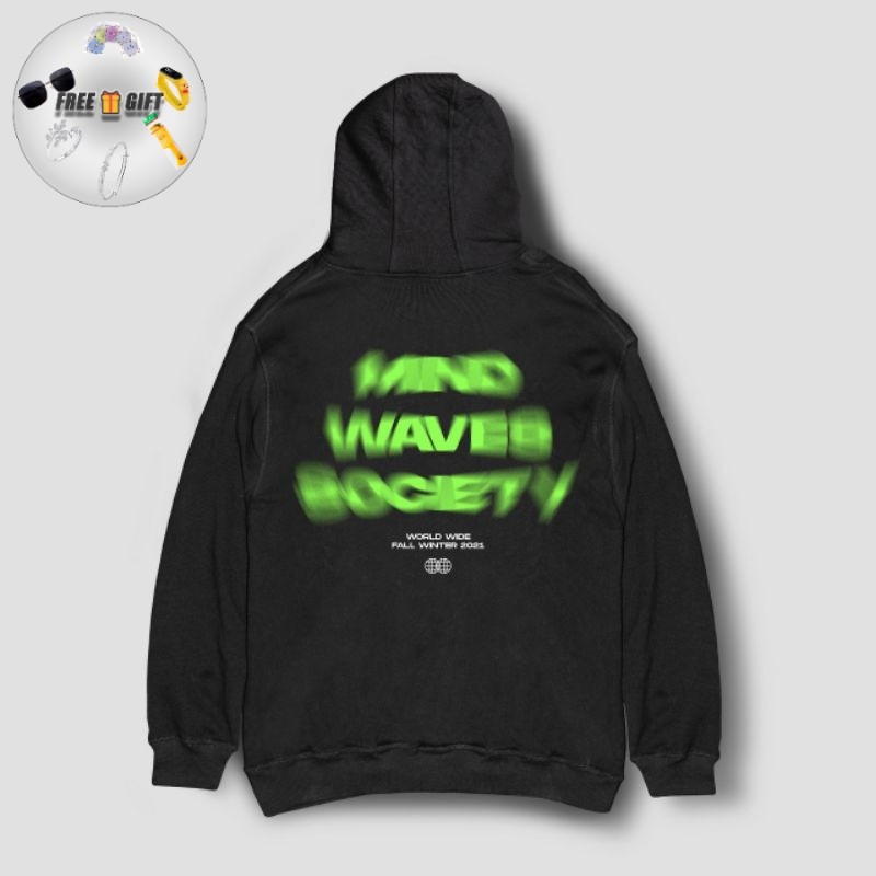 [ FREE GIFT ] Hoodie Jumper MIND WAVES - Hitam - Unisex - Cotton Fleece Premium