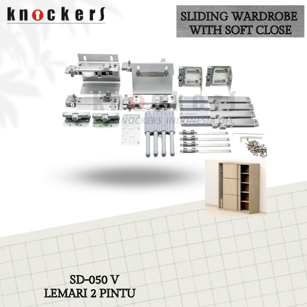 RELL LEMARI PAKAIAN SLIDING WARDROBE WITH SOFT CLOSE / SD-050 V / KNOCKERS INDONESIA